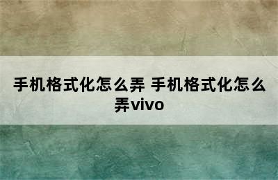 手机格式化怎么弄 手机格式化怎么弄vivo